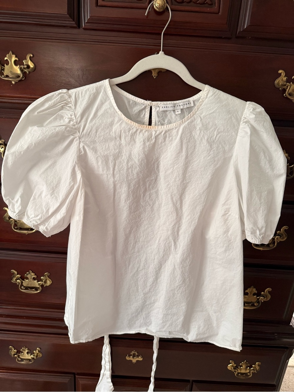 English Factory White Puff Sleeve Crewneck Blouse